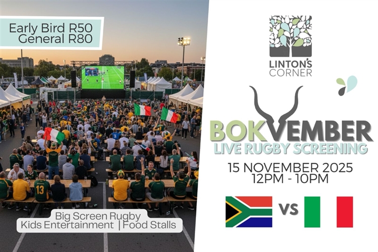 Live Bok Screening Event, 15 November 2025 RSA vs ITA at Lintons Corner.